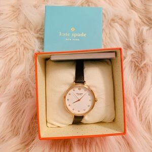 New in box Beautiful Kate Spade Gold Watch with black leather band and crystals